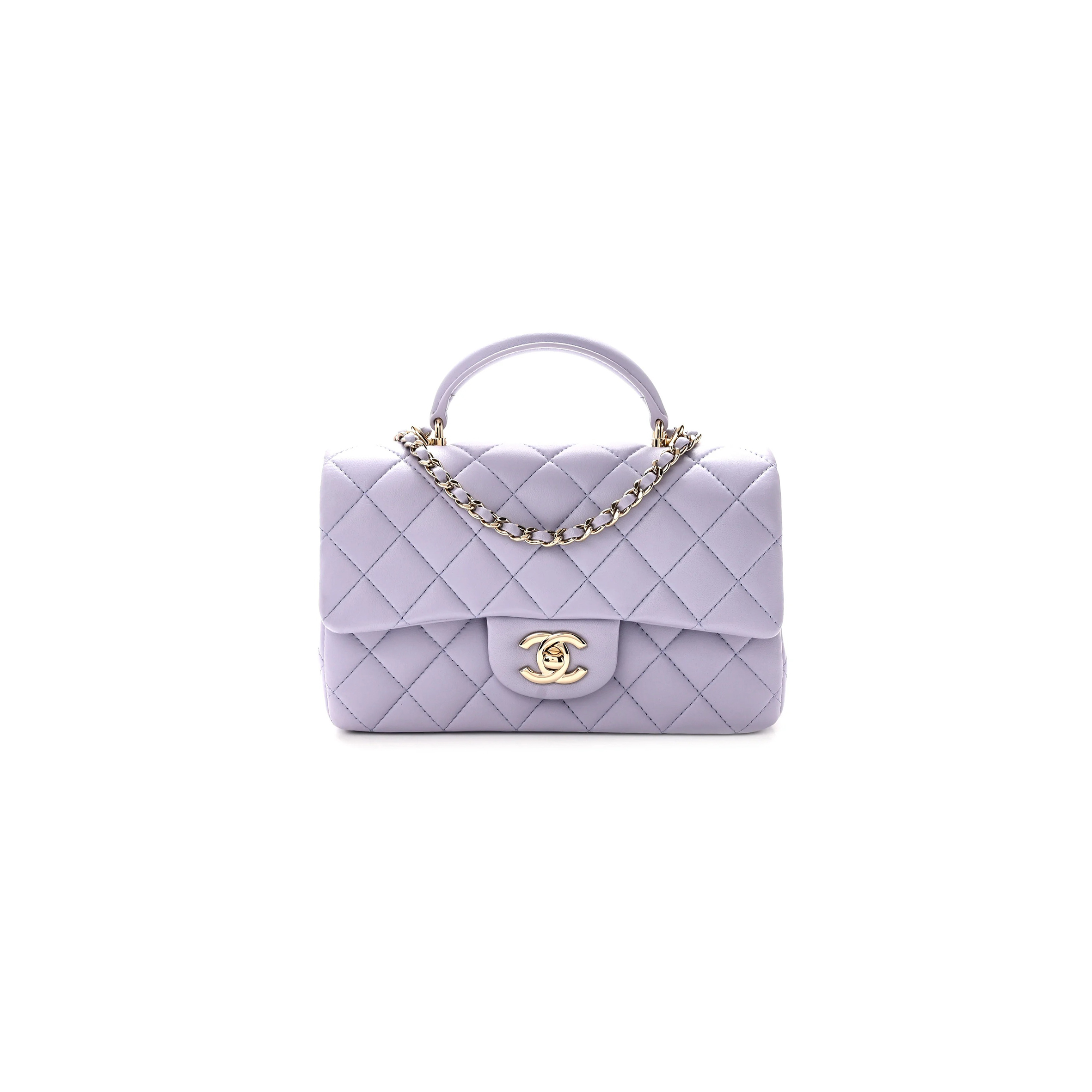 CHANEL LAMBSKIN QUILTED MINI TOP HANDLE RECTANGULAR FLAP LIGHT PURPLE (20*13*7cm)